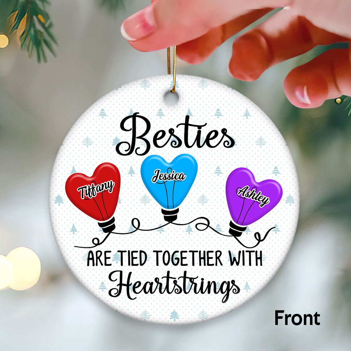 Best Friends Sisters Heartstring Personalized Double Sided Circle Ornament
