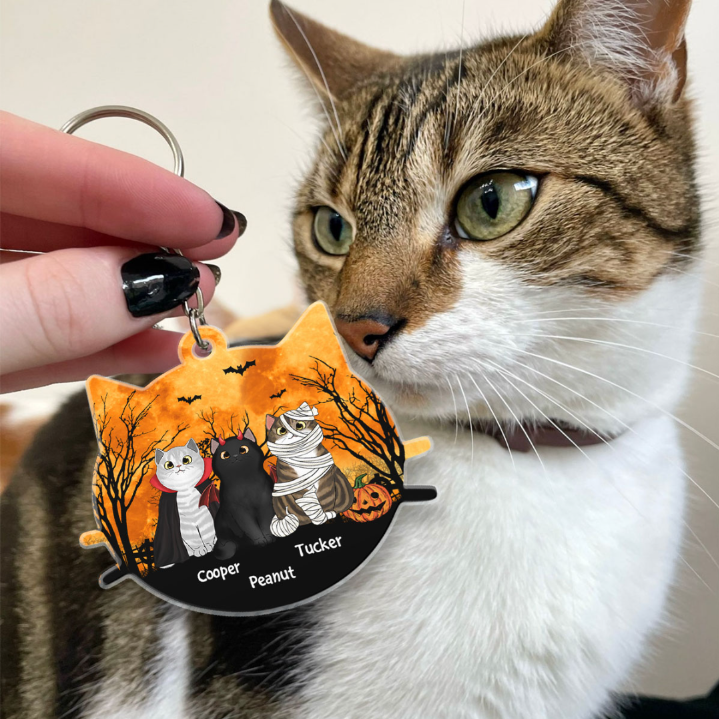 Halloween Cat Face Shaped Personalized Acrylic Keychain