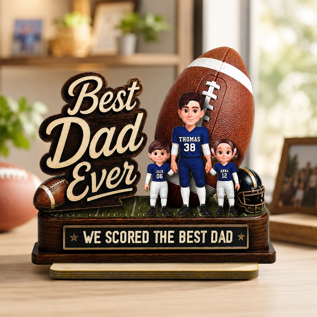 We Scored The Best Dad American Football Dad & Kids - Personalized 2-Layered Wooden Plaque - Father's Day Gift For American Football Dad