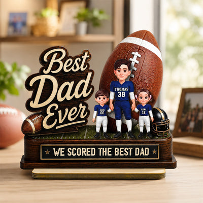 We Scored The Best Dad American Football Dad & Kids - Personalized 2-Layered Wooden Plaque - Father's Day Gift For American Football Dad