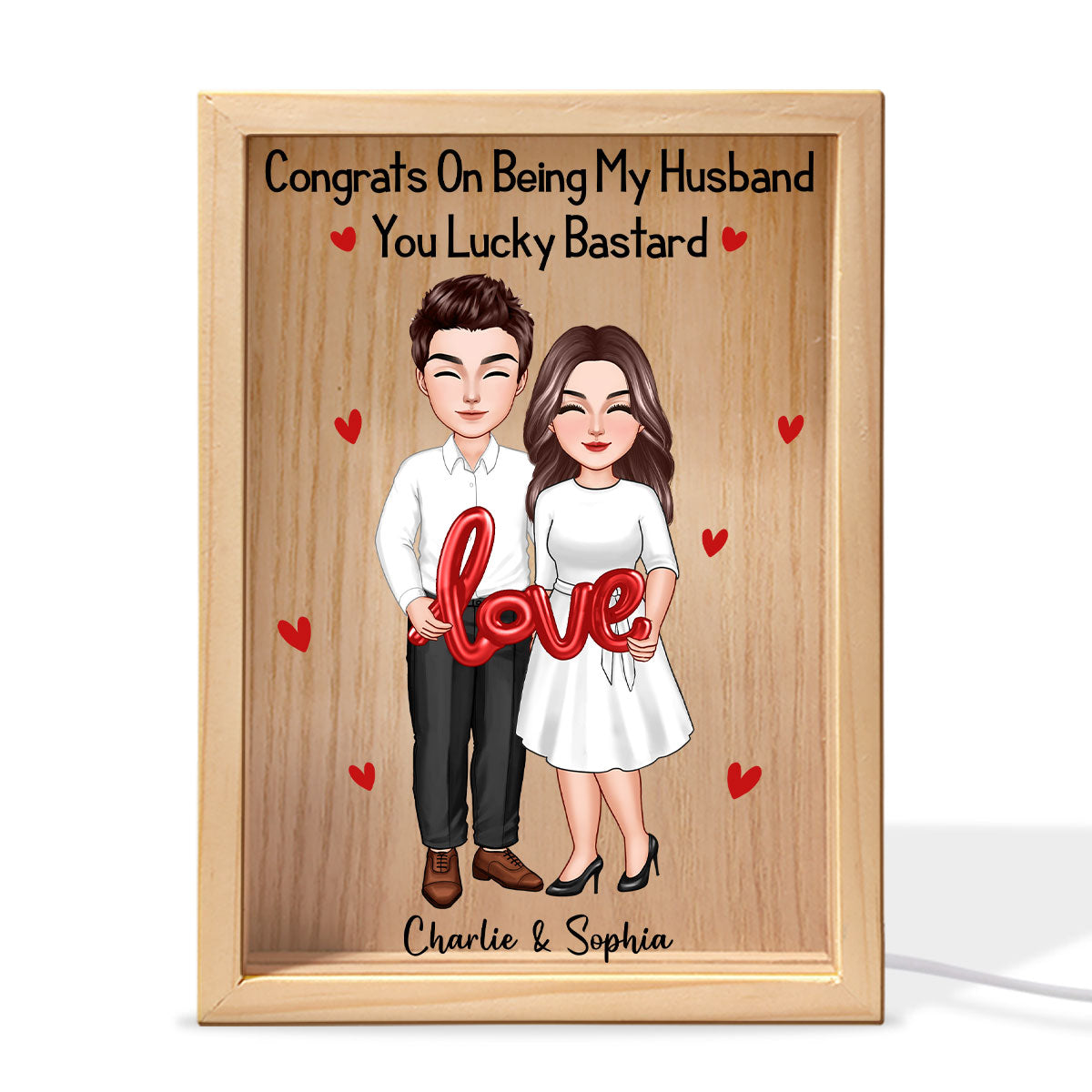 Couple Standing LOVE Balloon Personalized Frame Light Box