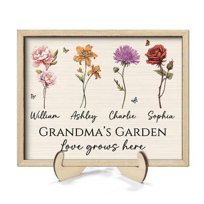 Vintage Birth Month Flowers Grandma Mom Garden Love Grows Here Mother‘s Day Gift Personalized 2-Layer Wooden Plaque