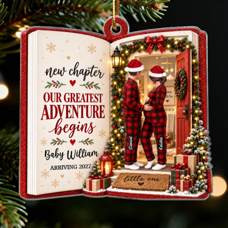 New Chapter Baby Arriving 2D Flat - Personalized Acrylic Ornament - Christmas Tree Decor For Expecting Couples, Pregnancy Keepsake