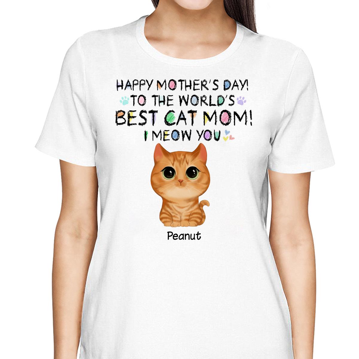 Watercolor Cute Cats Happy Mother‘s Day World‘s Best Cat Mom Crayon Text Personalized Shirt