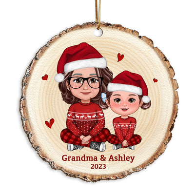 Cute Grandma Grandkid Crossed Legs Wood Slice Gift For Grandson Granddaughter Personalized Wooden Ornament