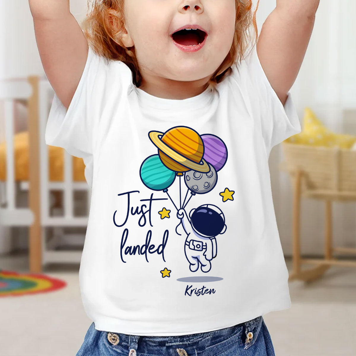 Just Landed Baby Arrival Cute Astronaut Personalized Baby Onesie, Baby Shirt
