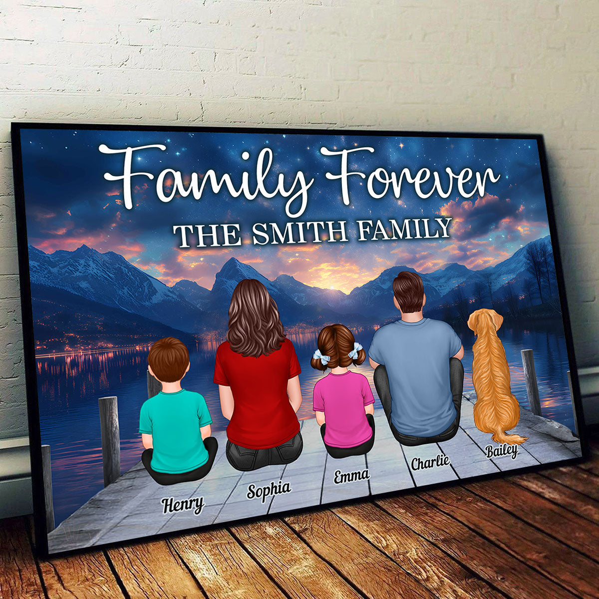 Galaxy Night Landscape Family Forever Personalized Poster, Gift For Family, Dad, Mom