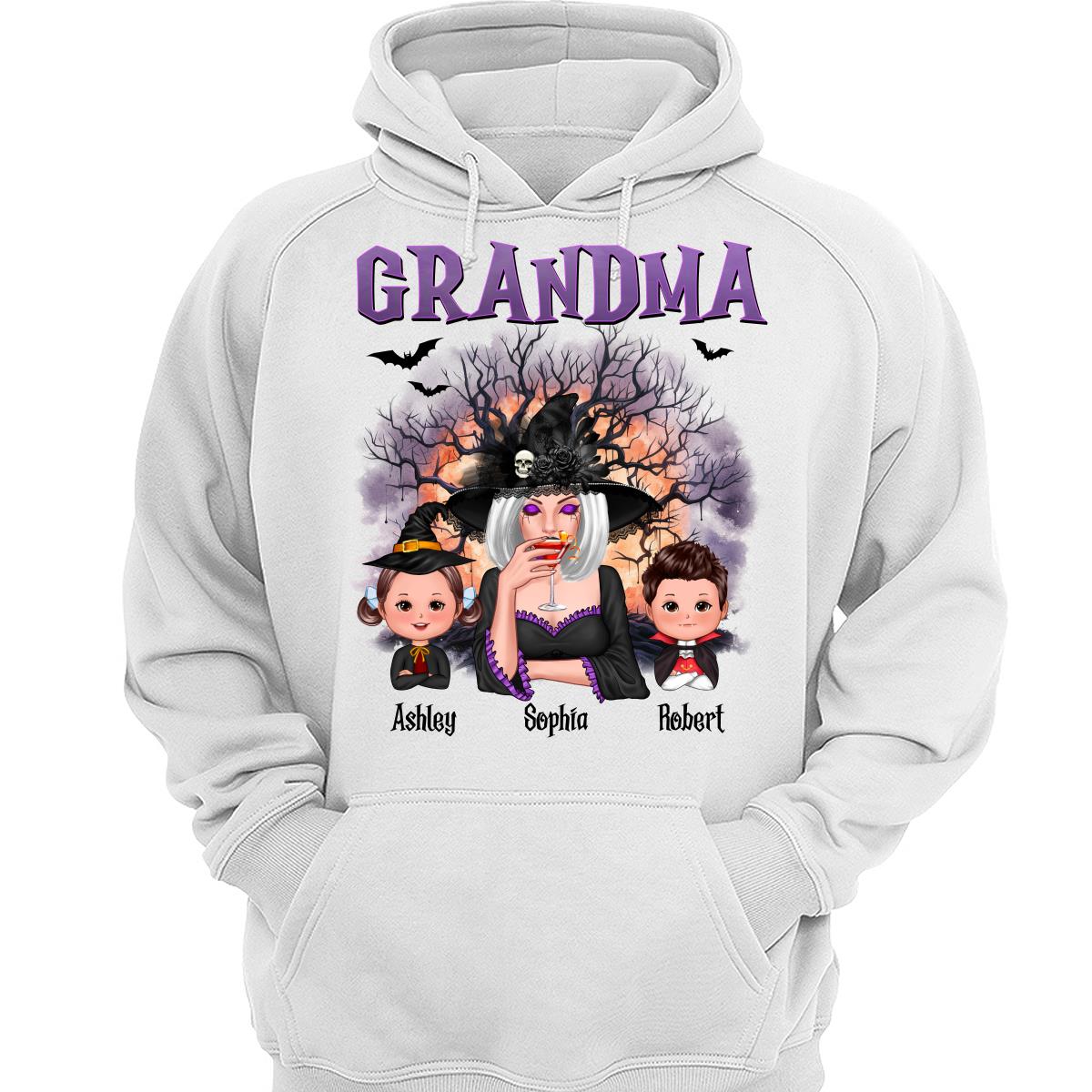 Purple And Orange Halloween Tree Grandma Mom Kids Personalized Shirt