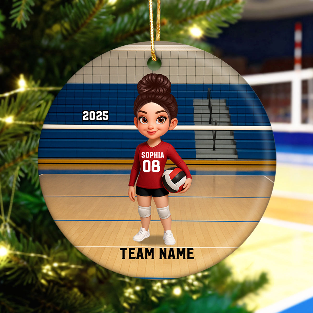 Volleyball Player On The Court - Personalized Ceramic Ornament - Christmas Gift For Volleyball Lovers, School Volleyball Team