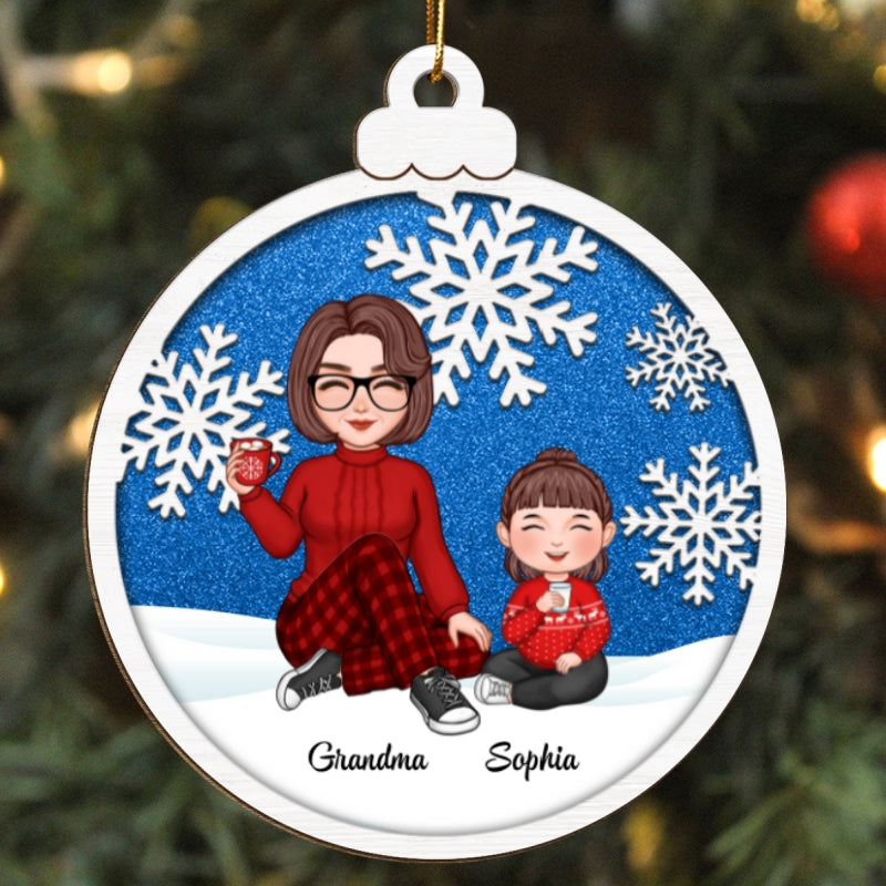 Snowflake Cute Grandma & Grandkid Christmas Gift For Granddaughter Grandson Personalized Wooden Ornament
