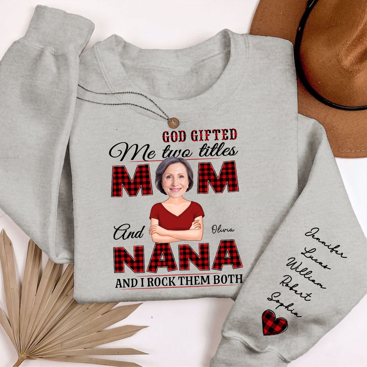 Grandma God Gifted Me Two Titles Custom Photo Personalized Sleeve Printed Sweatshirt