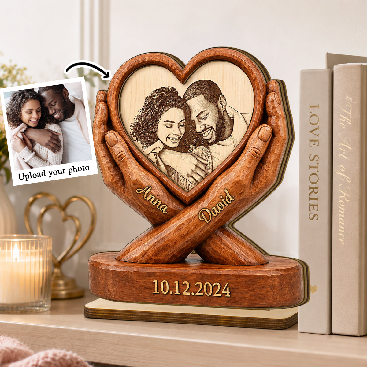Custom Couple Photo Anniversary - Personalized 2-Layered Wooden Plaque - Heartfelt Gift for Her, for Him
