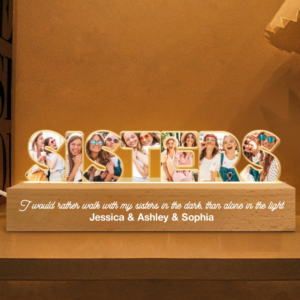 Sisters Photo Collage Personalized Acrylic LED Night Light, Birthday Gift For Sisters