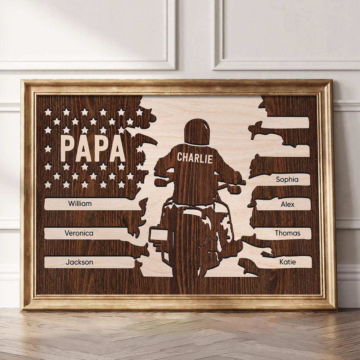 Best Biker Papa Grandpa Ever Nation Flag Kids Names Personalized Poster