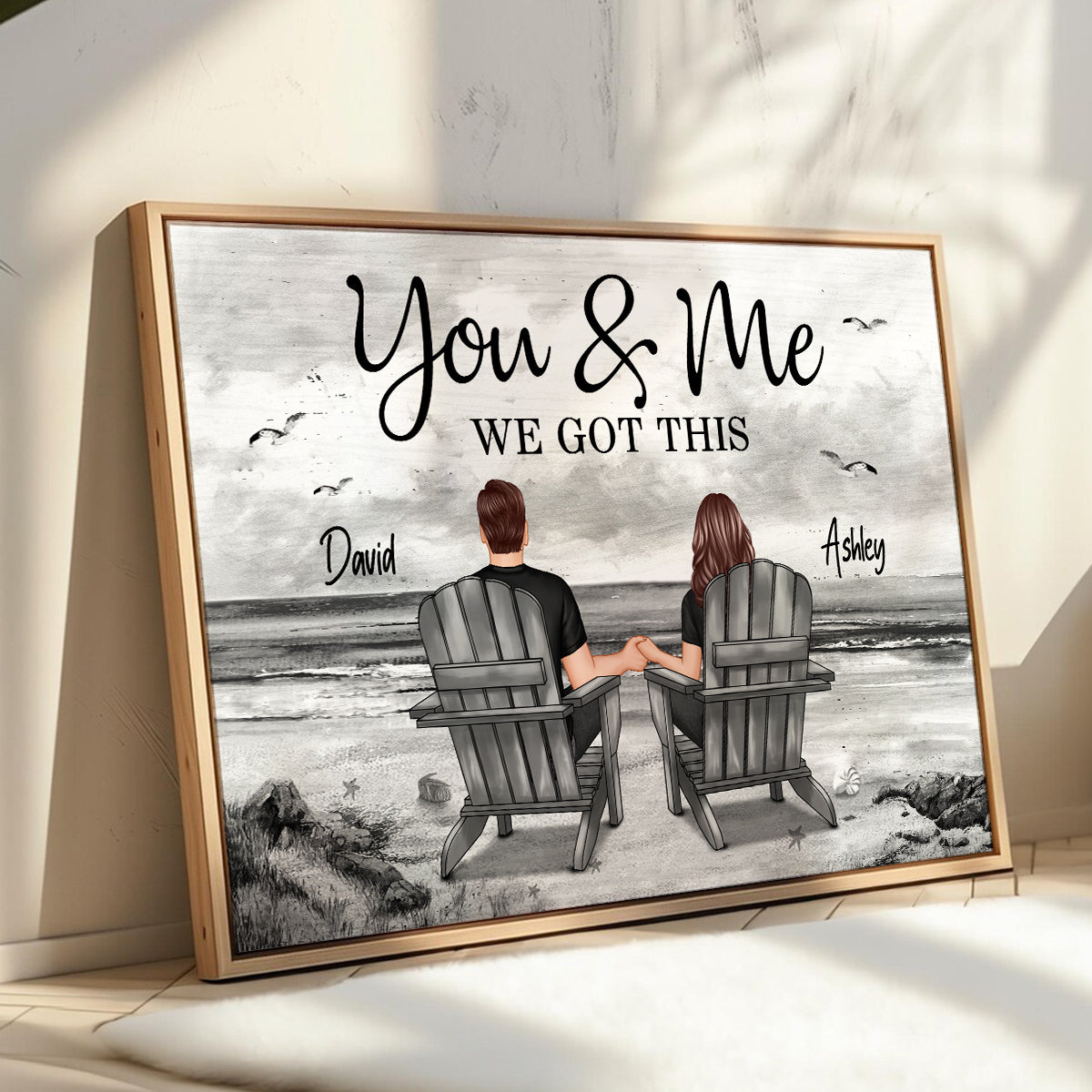 You And Me Eternal Love Beach Landscape Monochrome Personalized Poster, Heartfelt Gift For Him, For Her, Husband, Wife