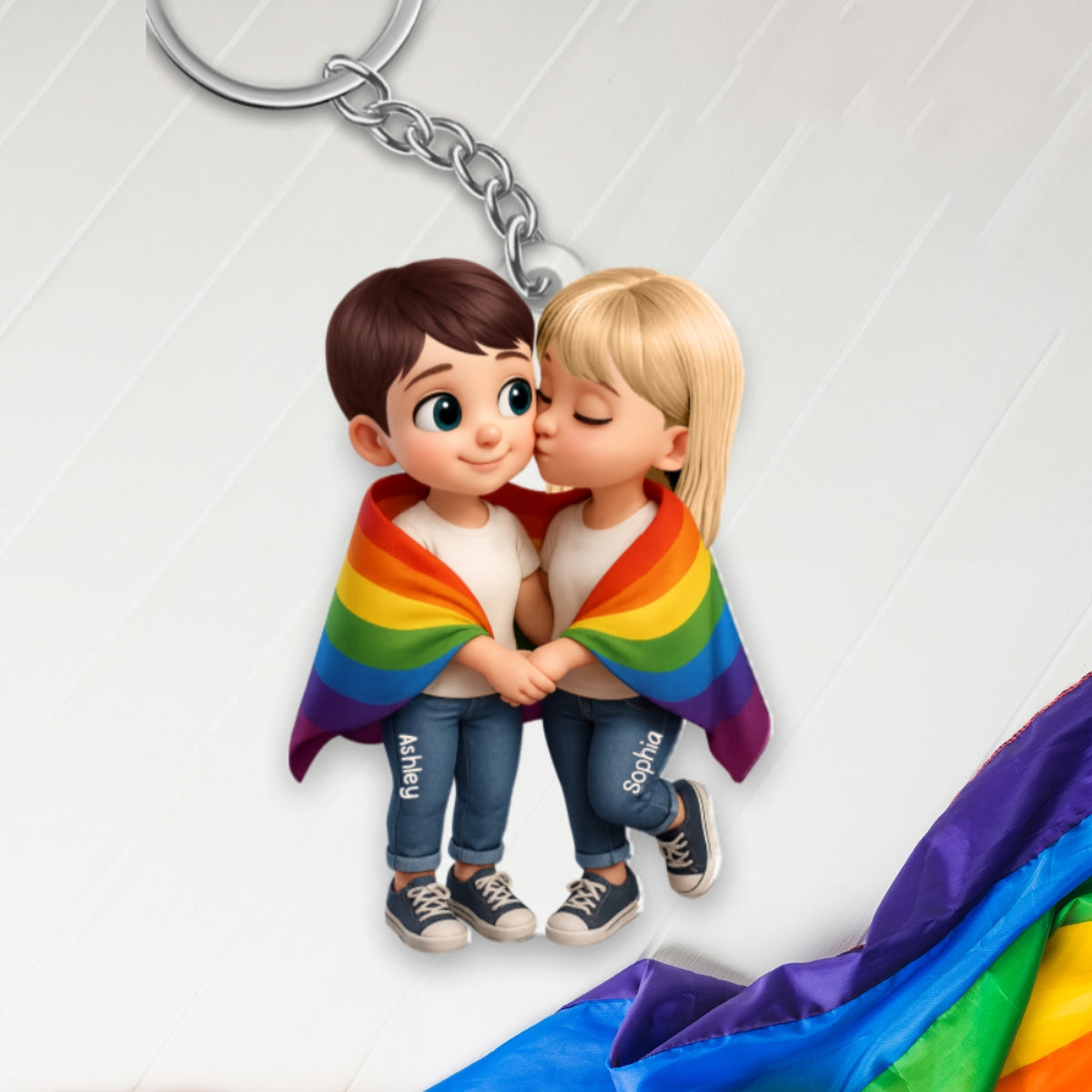 Pride Month LGBT Couple Love Is Love Personalized Acrylic Keychain, Gift For Couple