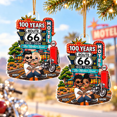 Vintage Biker - Personalized Acrylic Ornament - Route 66 Keepsake, Christmas Gift for Husband, Wife & Motorcycle Lovers.