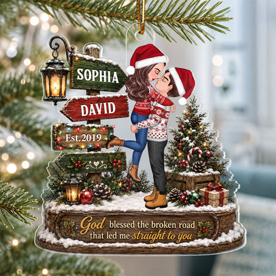 God Blessed the Broken Road That Led Me Straight to You - Personalized Acrylic Ornament - Couple Christmas Gift for Her, for Him