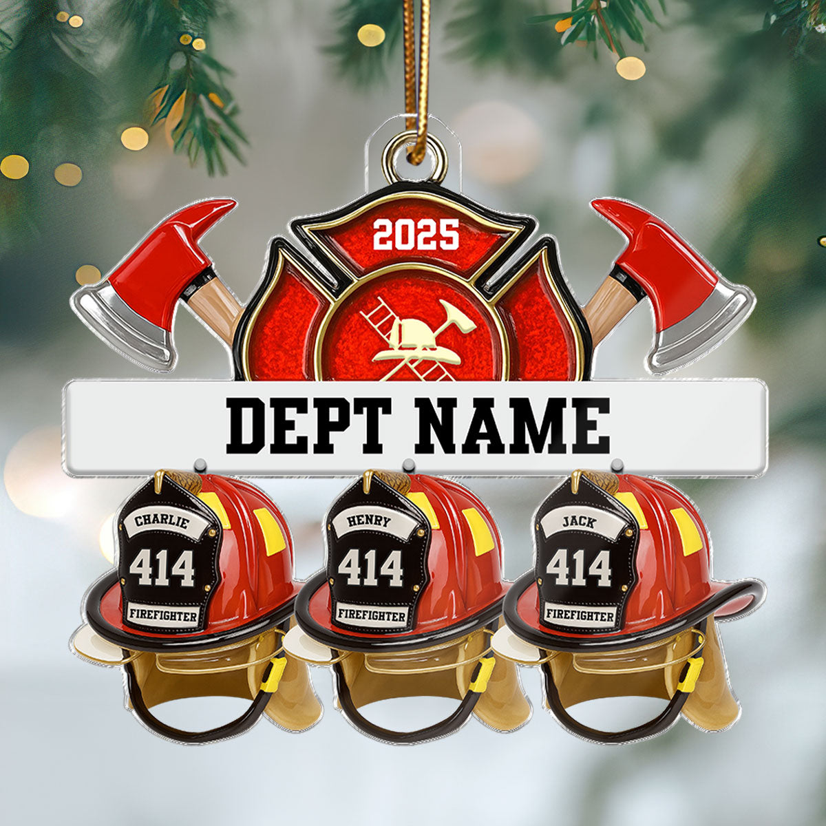 3D Effect Firefighter Station Helmets - Personalized Acrylic Ornament - Christmas Gift For Firefighter Station Department