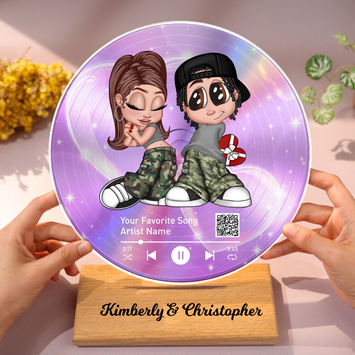 Y2K Couple Custom Vinyl Record Acrylic Plaque with Favorite Song QR Code – Personalized Unique Valentine's Day Gift For Him, Gift For Her