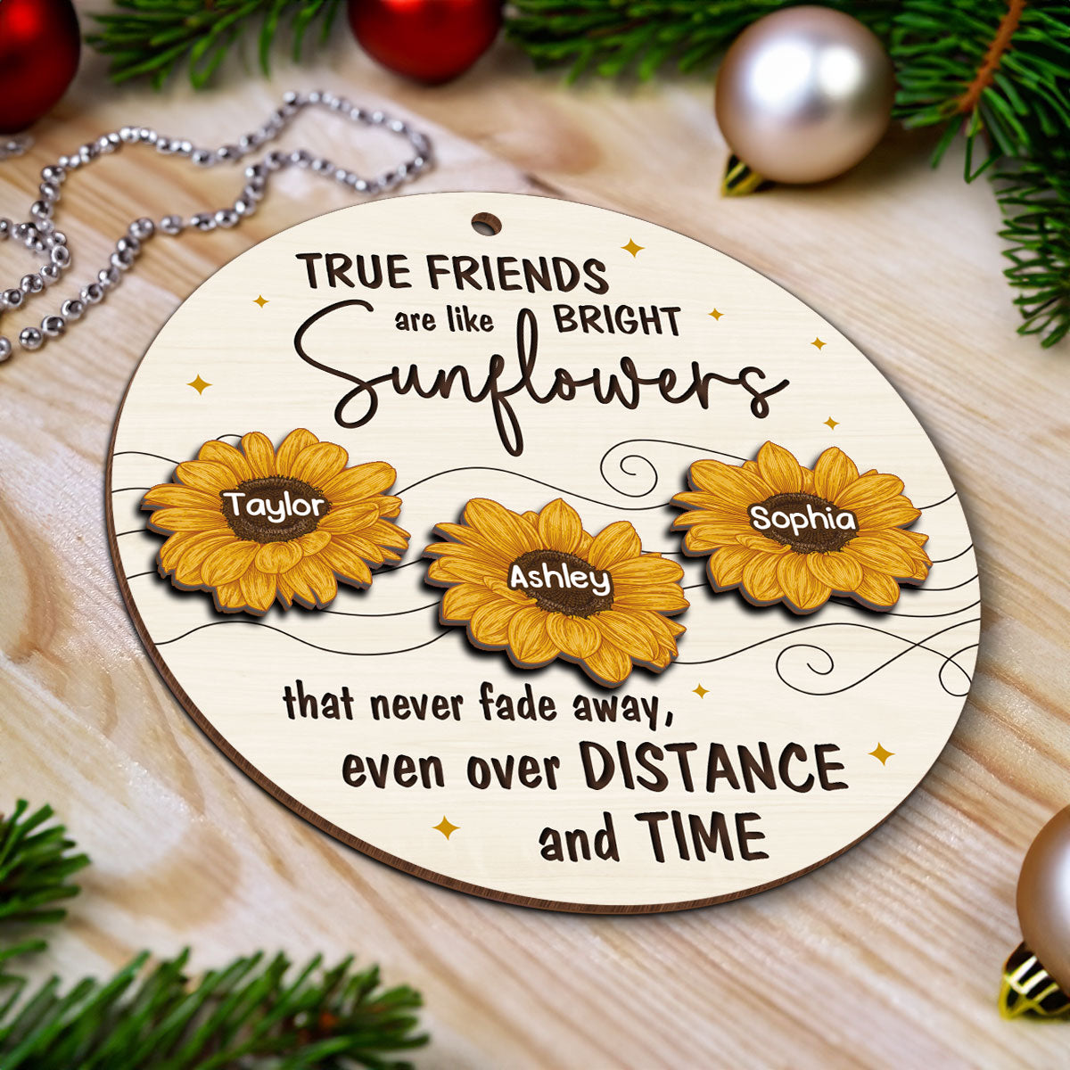 Friendship Gifts Sunflowers Personalized 2-Layer Wooden Ornament