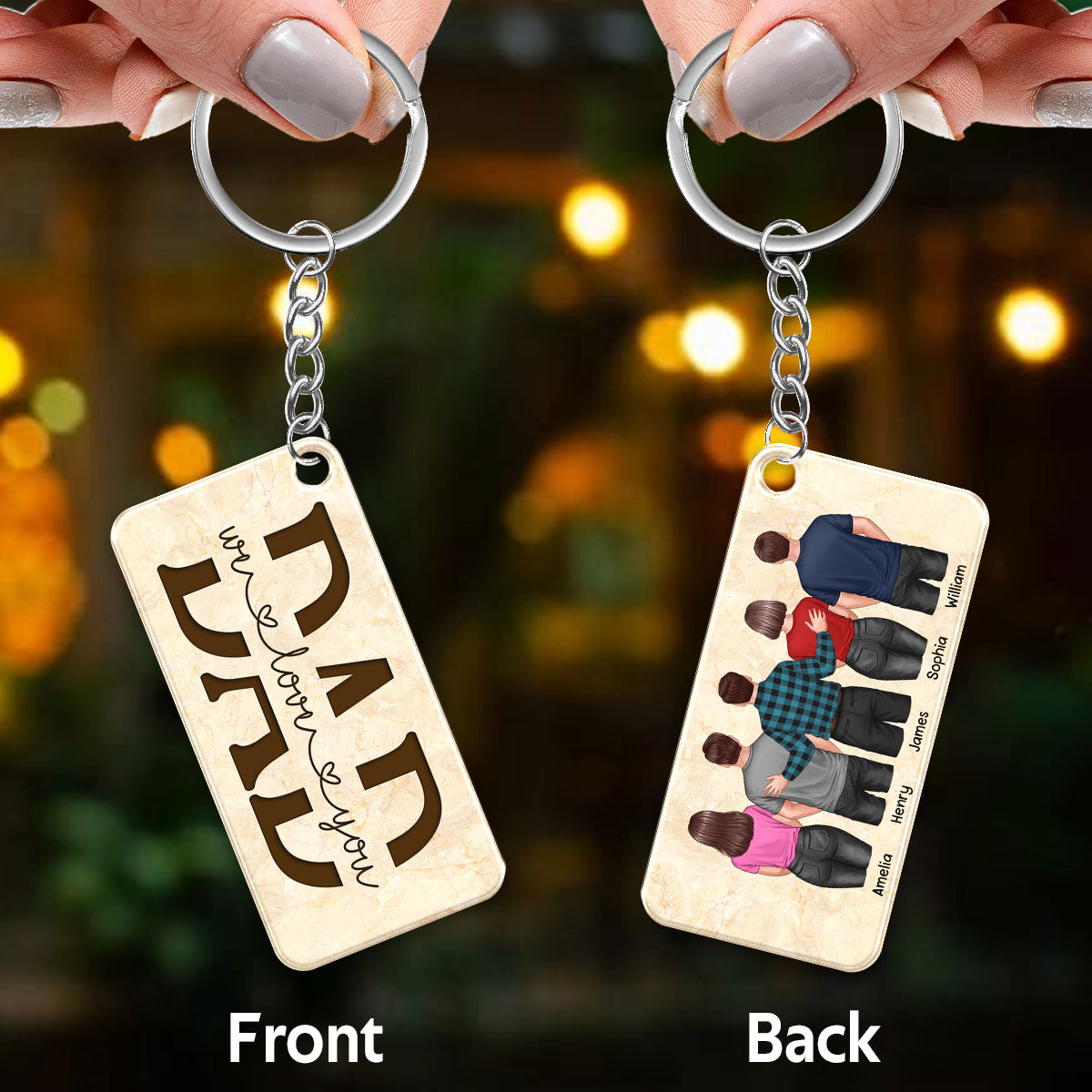 Best Dad Ever Back View Dad And Daughters Sons Personalized Acrylic Keychain