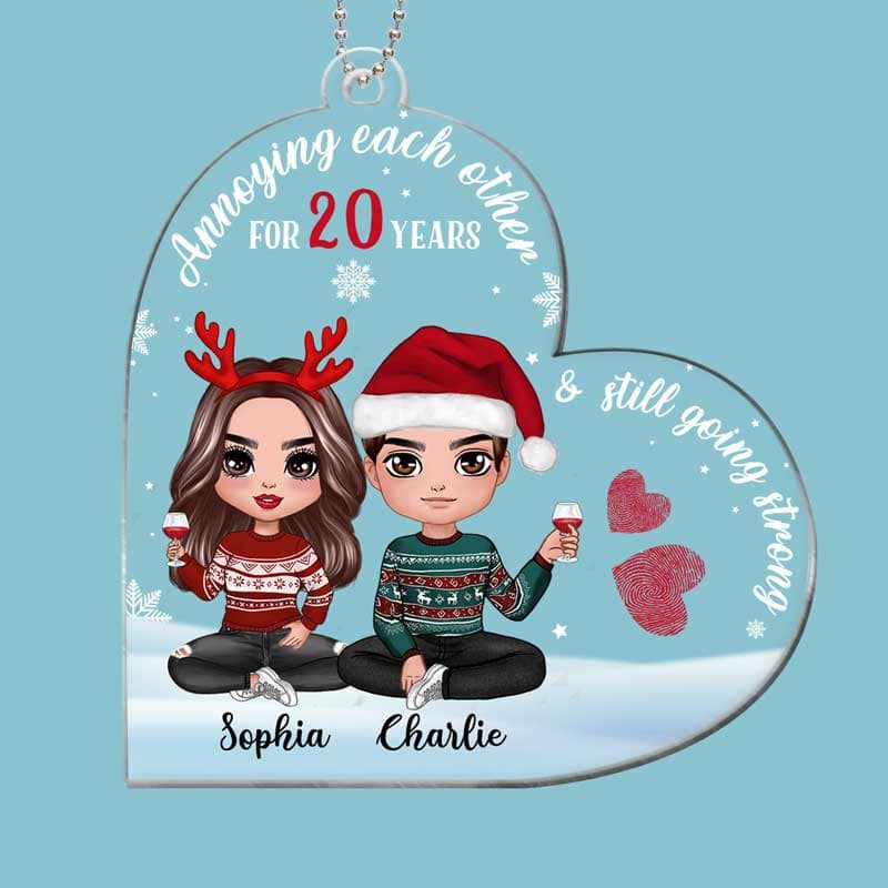 Couple Annoying Each Other Funny Christmas Personalized Heart Acrylic Ornament