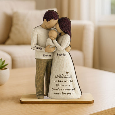 Welcome To The World First Time Parents Couple & Baby 3D Effect Personalized Standing Wooden Plaque, Gift For First Time Parents