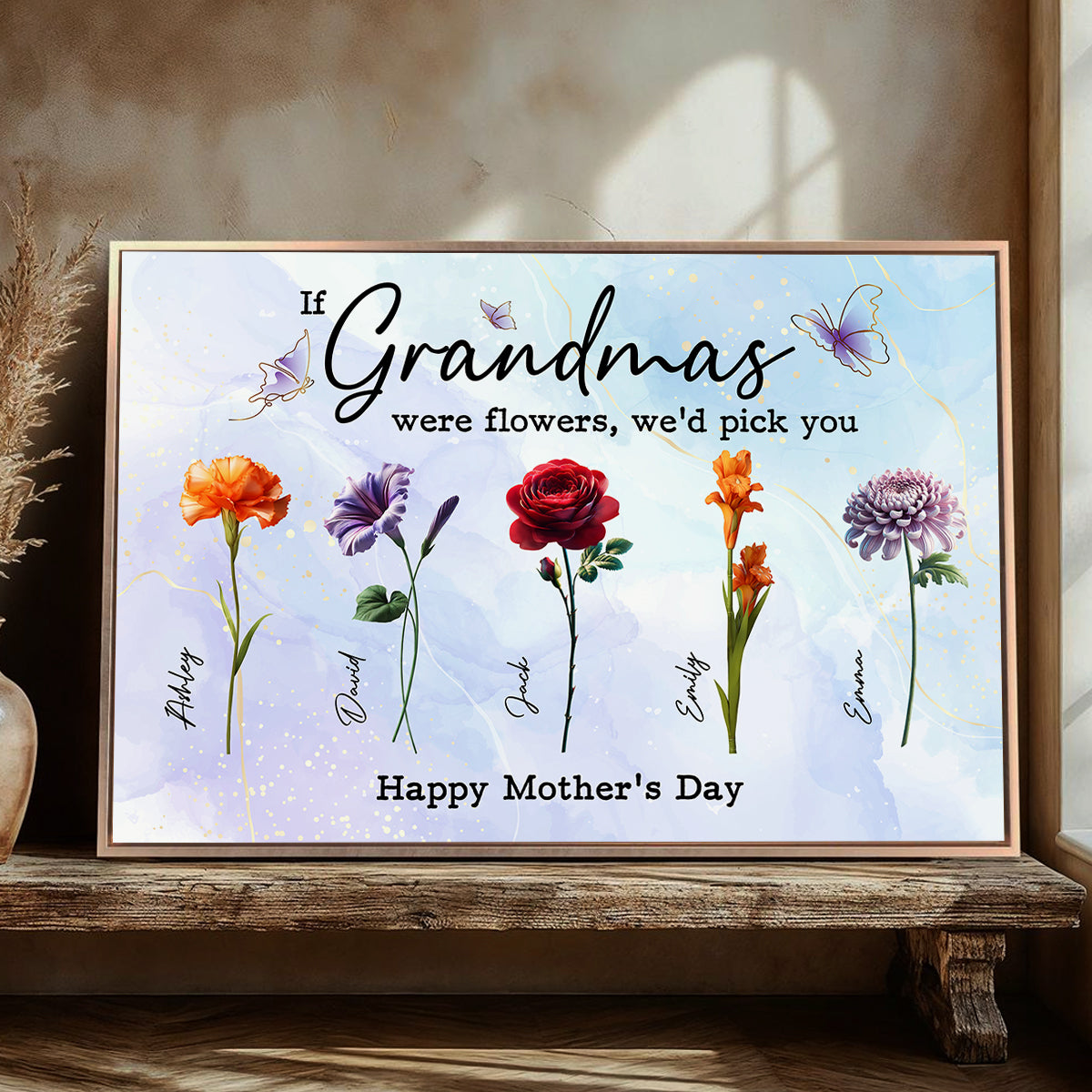 3D Effect Birth Month Flowers Grandma Mom If You Were Flowers Personalized Poster, Gift