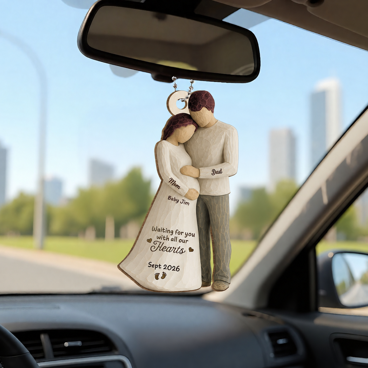2D Flat Waiting For You With All Our Hearts Couple Expecting Baby - Personalized Wooden Ornament, Baby Shower Gift For Parents-to-be
