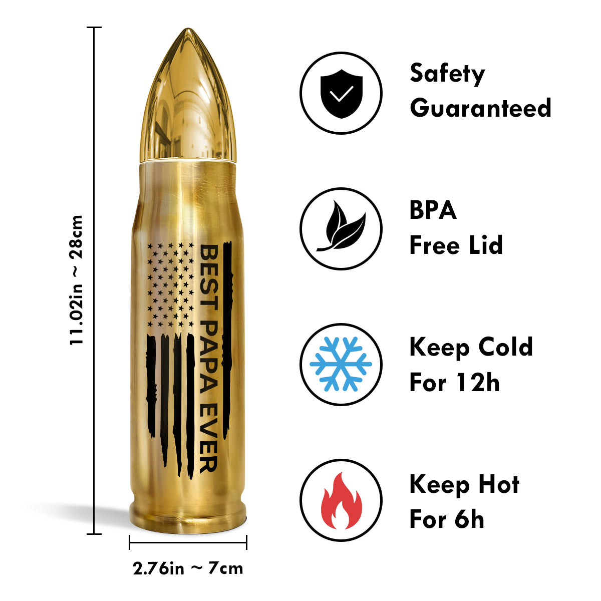 Best Dad Papa Grandpa Ever Fist Bump Outline Nation Flag Independence Day 4th Of July Gift For Husband Father Figures - Personalized Bullet Tumbler - Gift For Husband Dad Grandpa