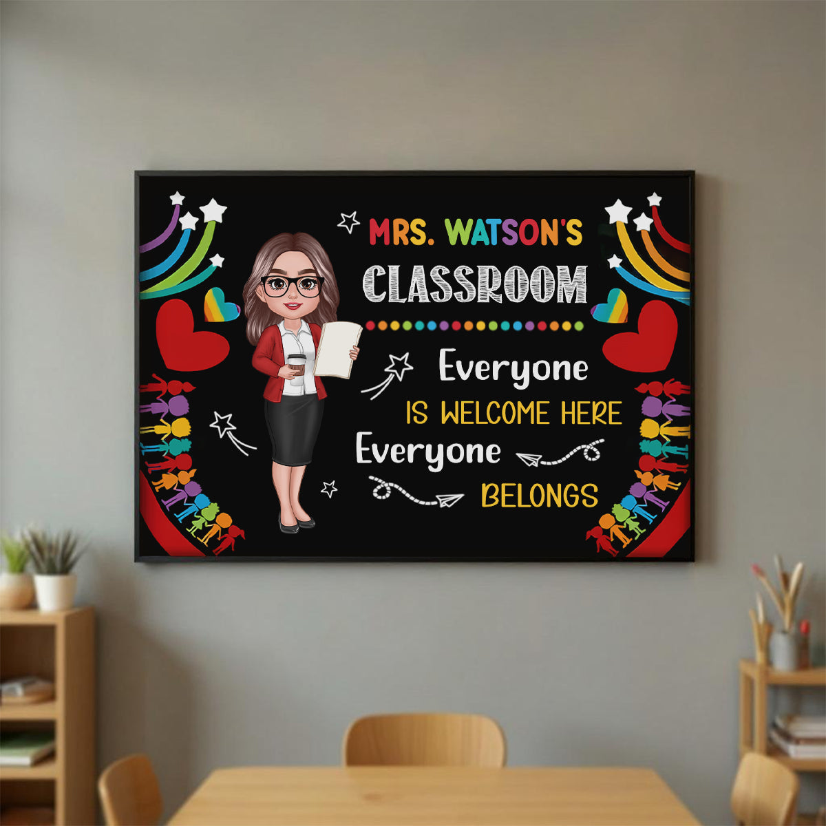 Teacher Classroom Everyone is Welcomed Here Personalized Poster, Back to School Gift for Teacher
