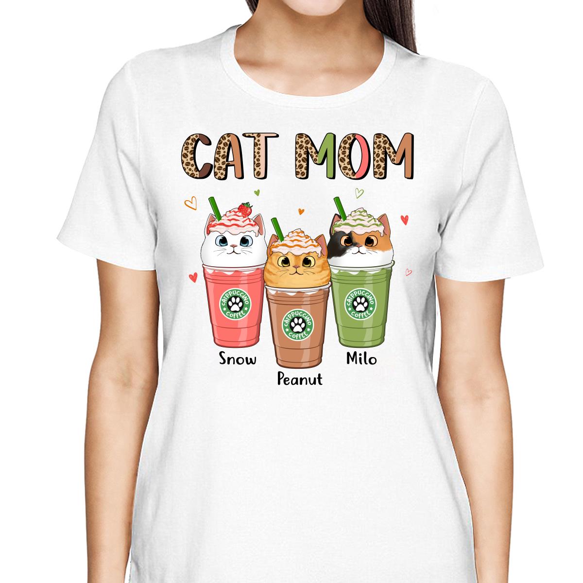 Colorful Half Leopard Cat Mom Catpuccino Coffee Personalized Shirt