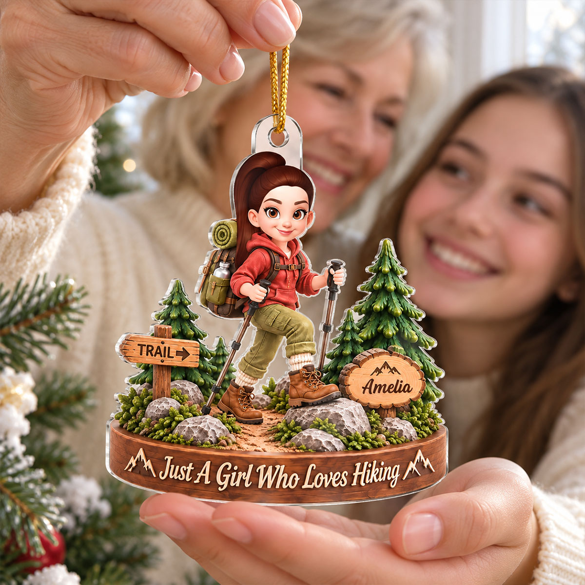 Just a Girl Who Loves Hiking - Personalized Acrylic Ornament - Christmas Gift for Daughter, Granddaughter