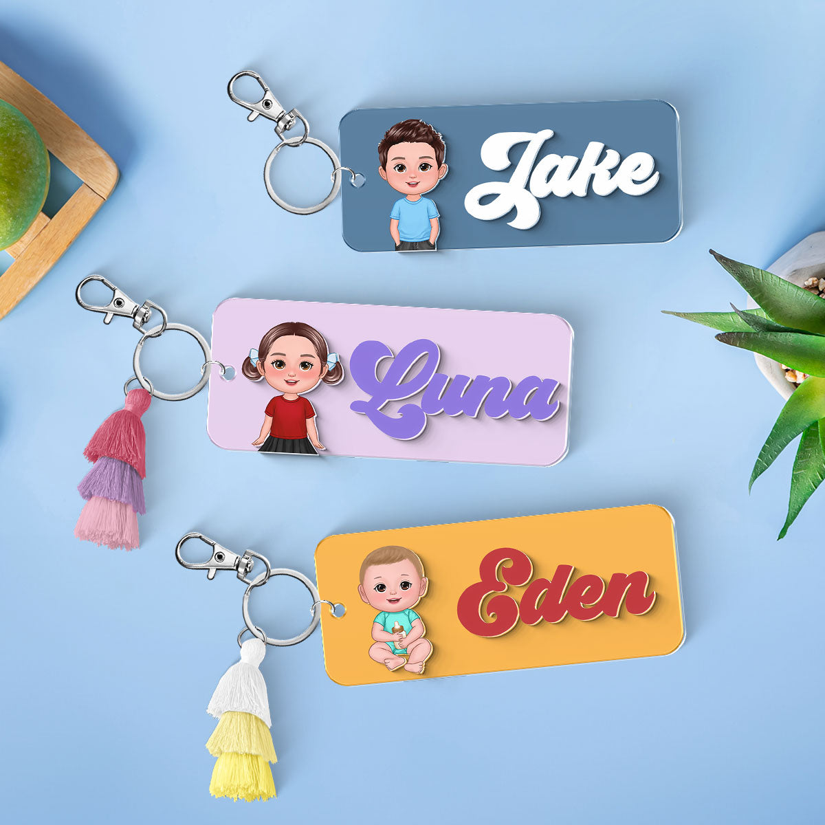 Cute Kid Personalized 2-Layer Acrylic Keychain, Name Tag, Back To School Gift