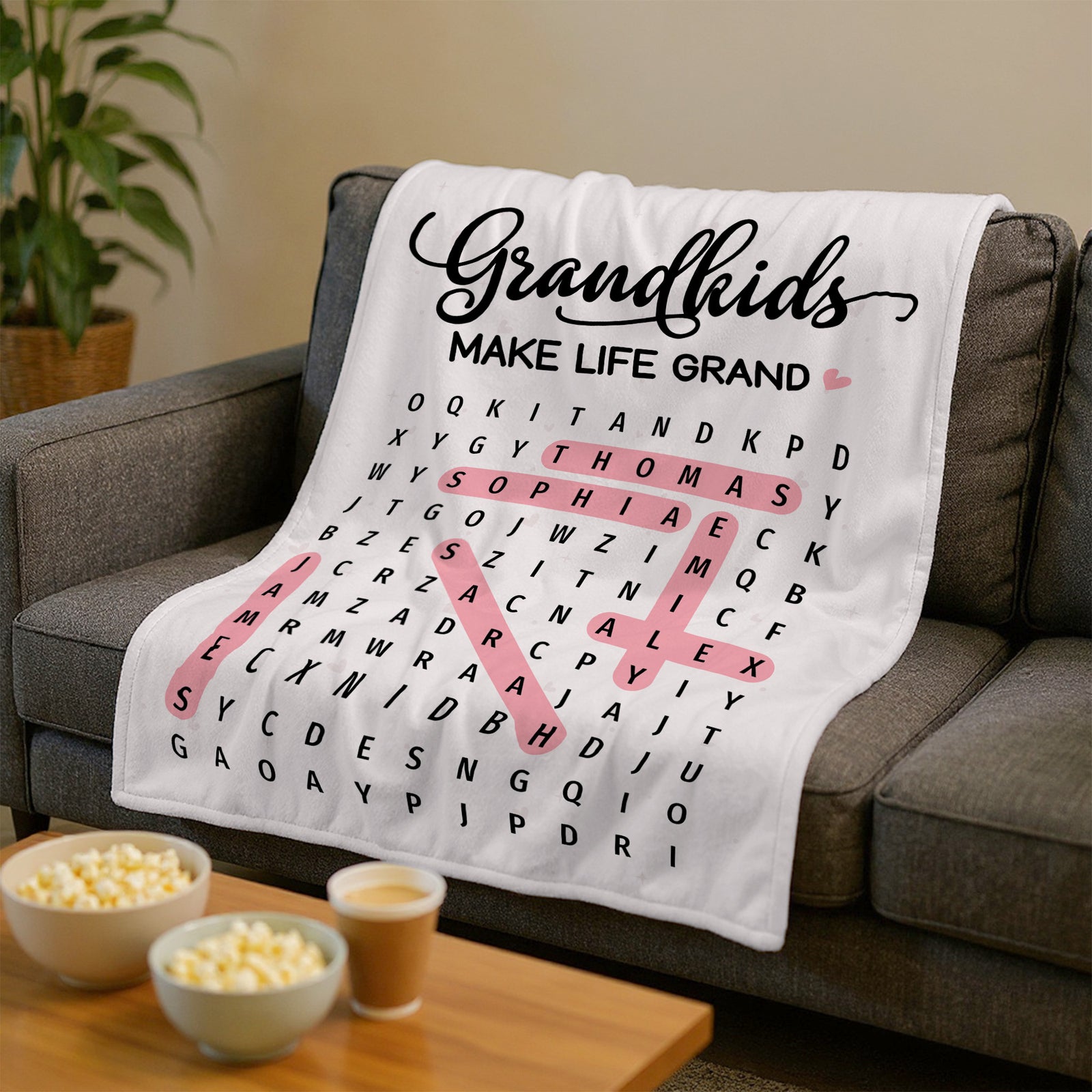 Grandma's Favorite People Word Search Puzzle - Personalized Fleece Blanket - Mother's Day Gift For Grandma