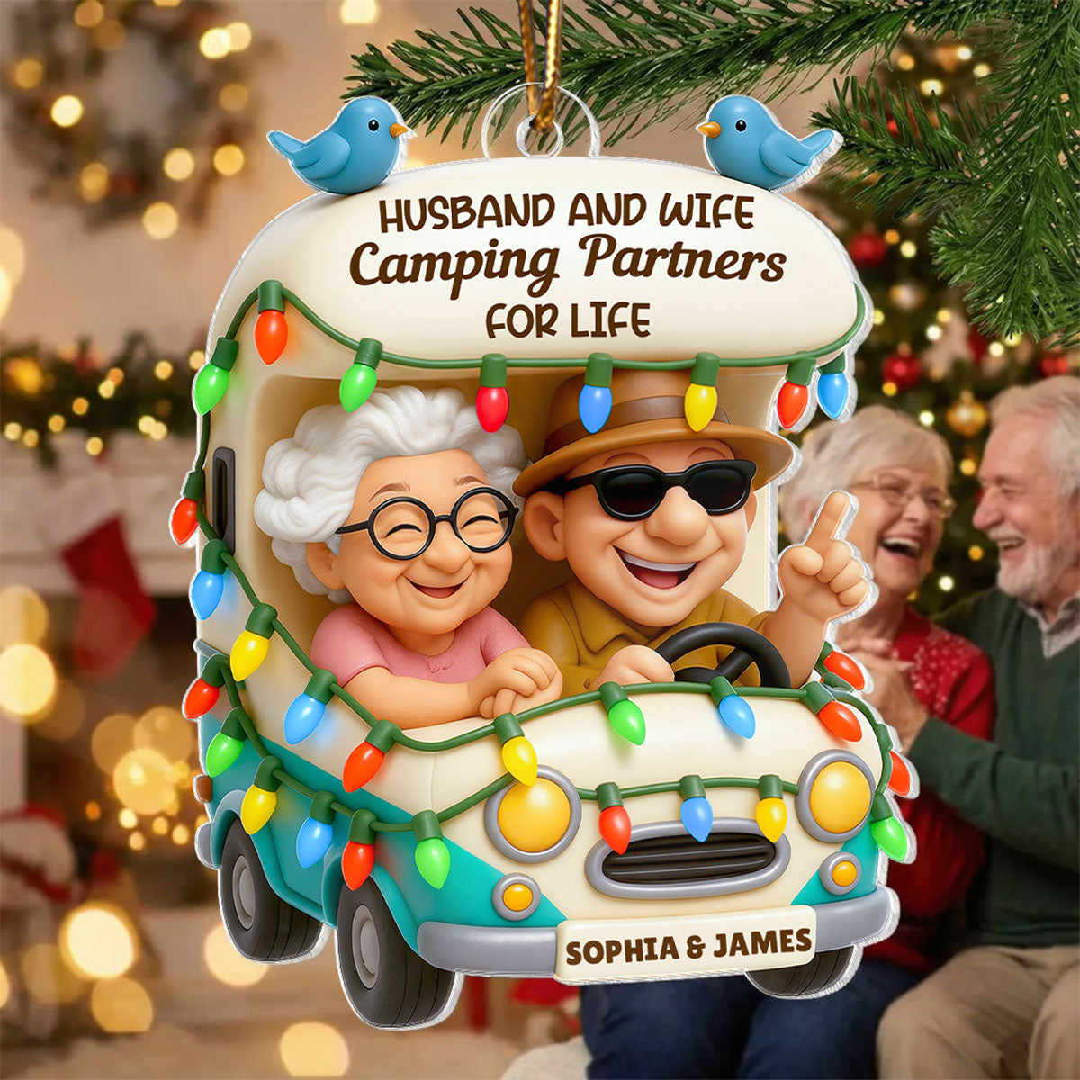 Husband And Wife Camping Partners For Life - Personalized Acrylic Ornament - Christmas Gift For Him, For Her, For Couple
