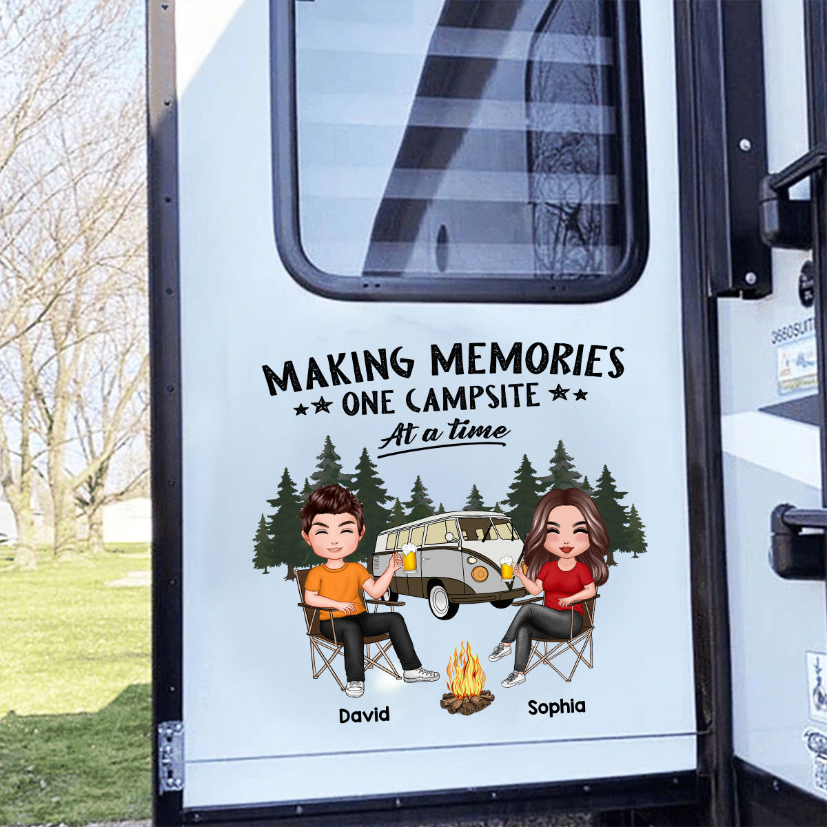 Camping Partners For Life Doll Couple Sitting Personalized RV Decal