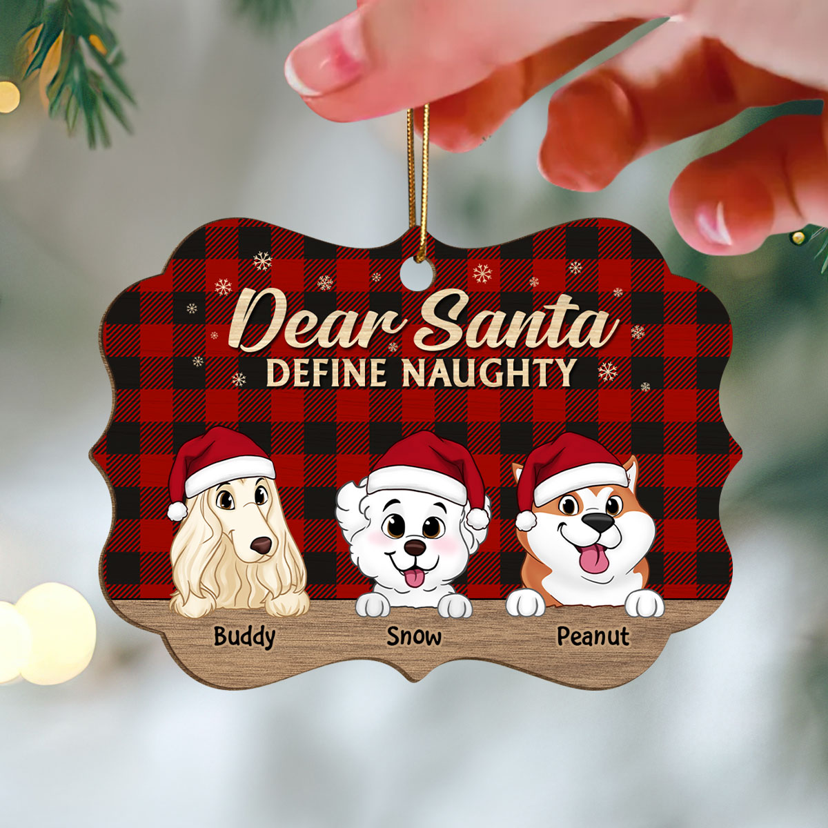Dear Santa Define Naughty Cute Dogs Christmas Decor Personalized Wooden Ornament