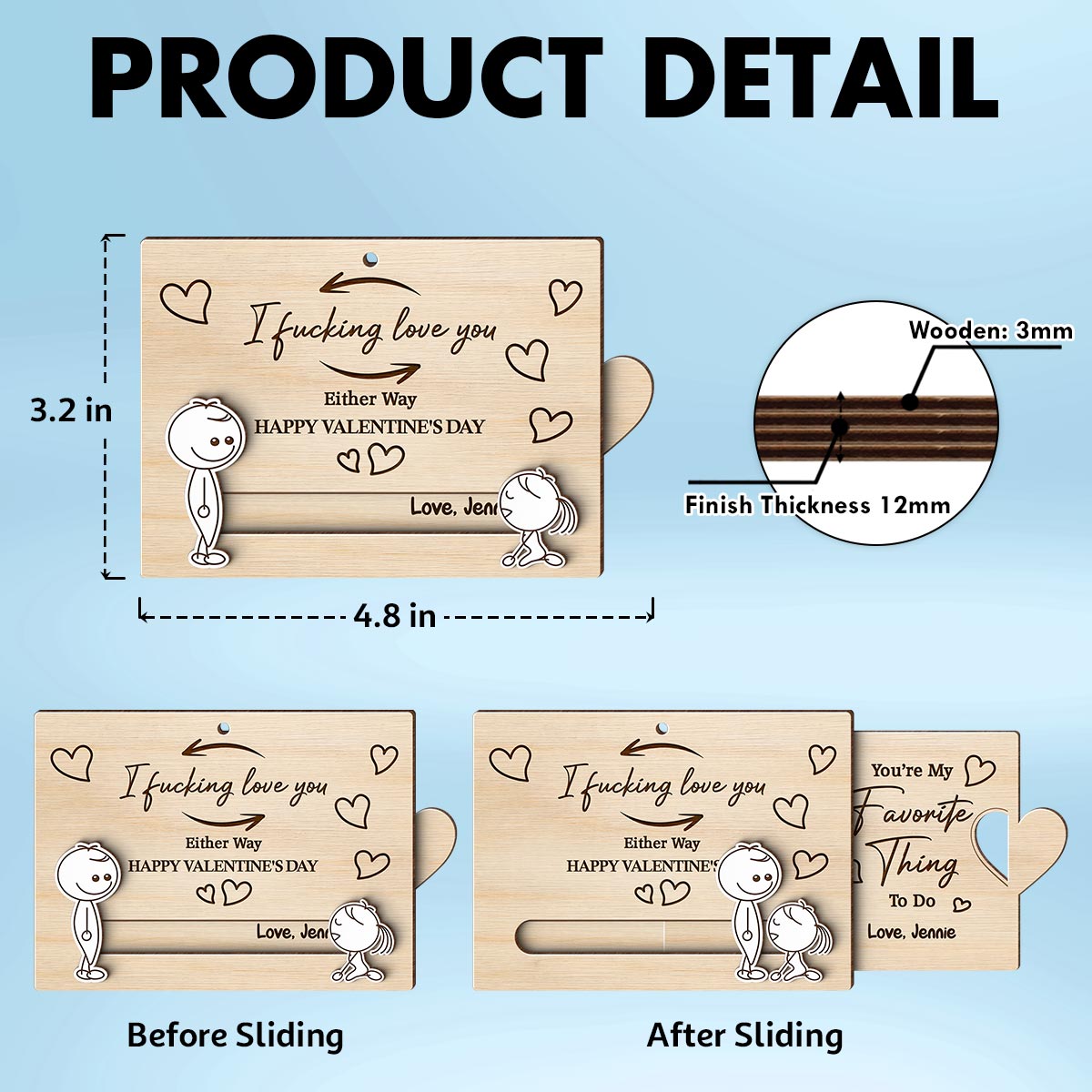 Funny Inappropriate Couple I Fcking Love You - Personalized Wooden Slider Ornament - Valentine's Day Gift For Him, For Her