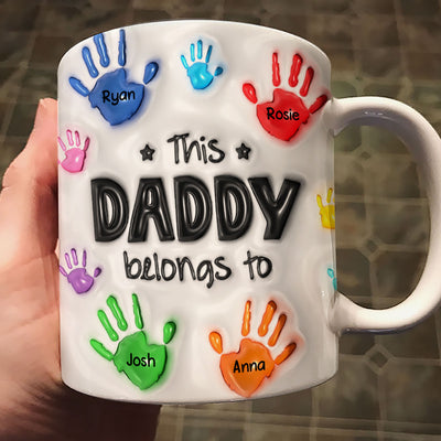 This Daddy Grandpa Belongs To Handprints Personalized 3D Inflated Printed Mug