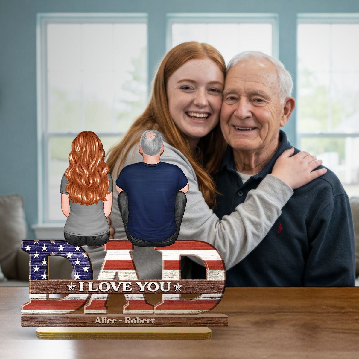 Nation Flag Dad We Love You Personalized 2-Layer Standing Wooden Plaque, Gift For Dad