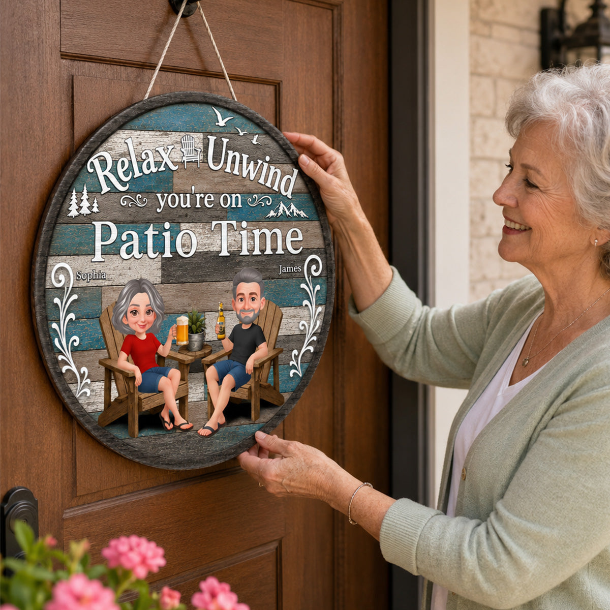 Relax Unwind You're On Patio Time - Personalized Round Wood Sign - Decor Patio Sign