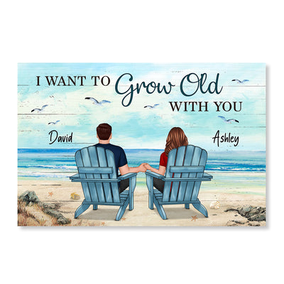 Back View Couple Sitting Beach Landscape Personalized Horizontal Poster