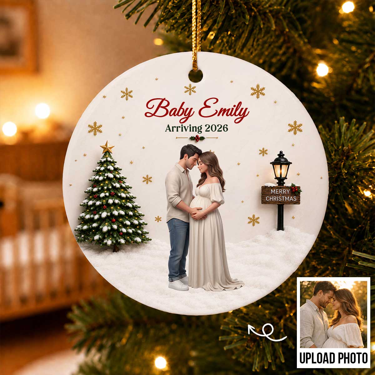 Our Little Christmas Miracle Upload Photo - Personalized Ceramic Ornament - New Mom Gift, Expecting Parent Gift