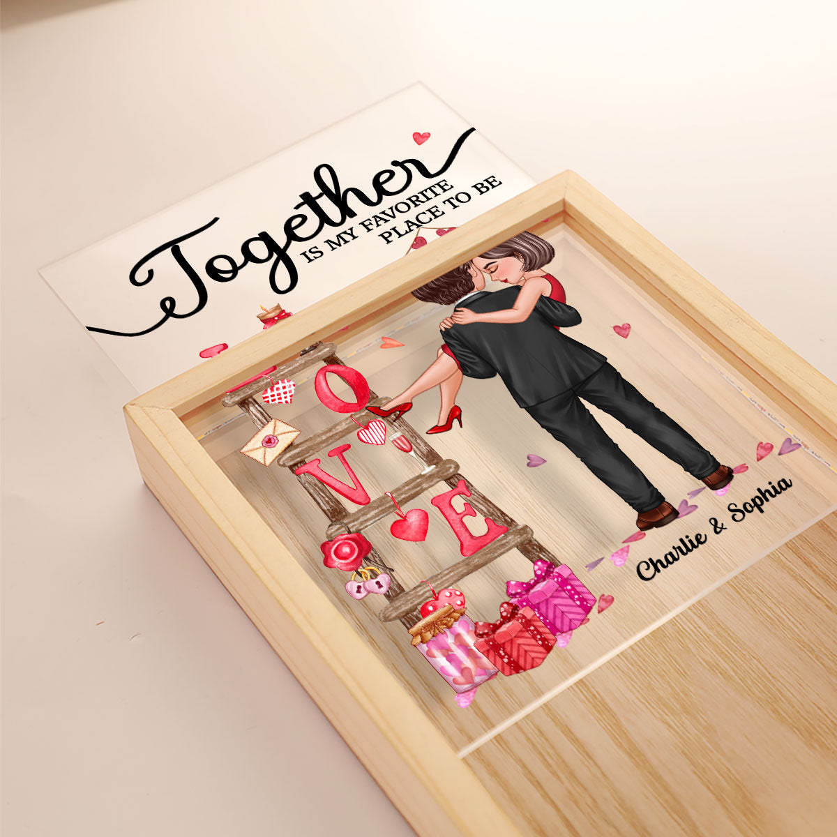 LOVE Valetine‘s Day Ladder Couple Holding Personalized Frame Light Box