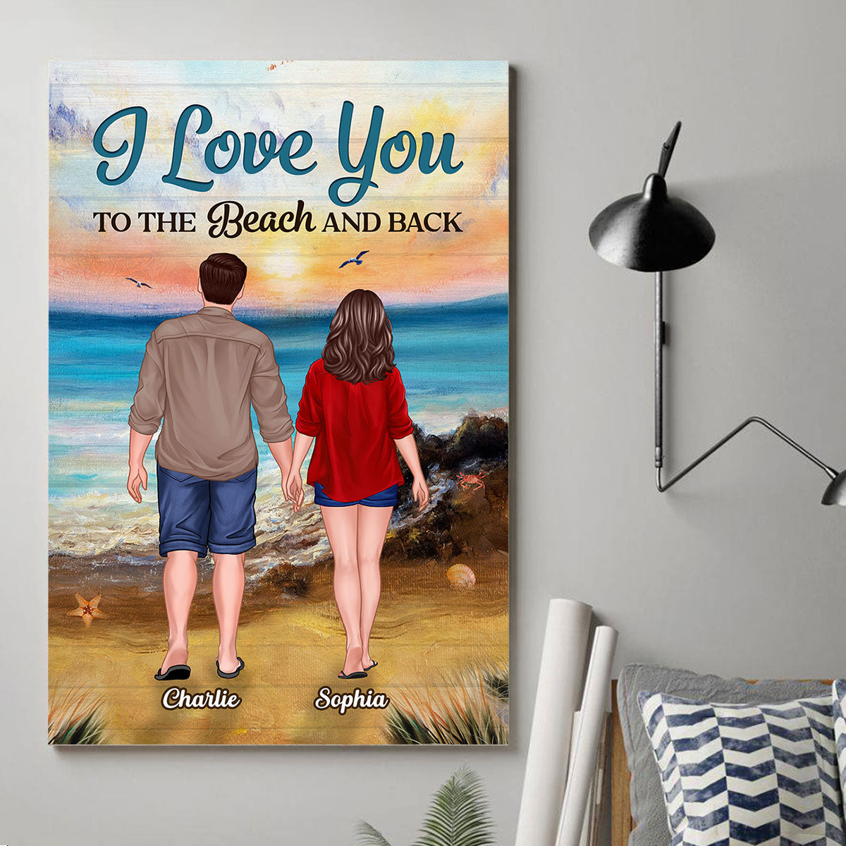 Summer Couple Standing Back View Personalized Vertical Poster