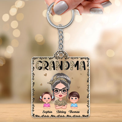 Half Leopard Grandma With Grandkids Personalized Acrylic Keychain