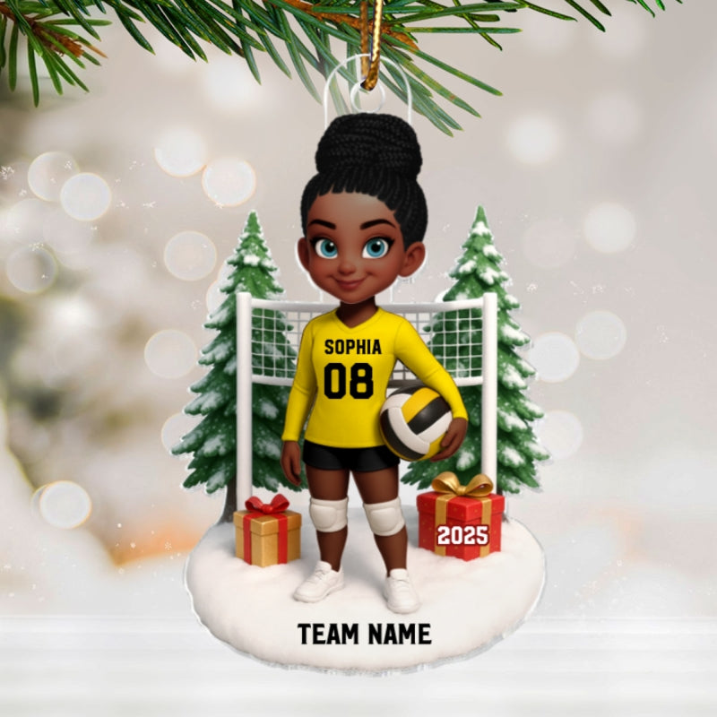 3D Effect Christmas Volleyball Player - Personalized Acrylic Ornament - Gift For Volleyball Lovers, School Volleyball Team