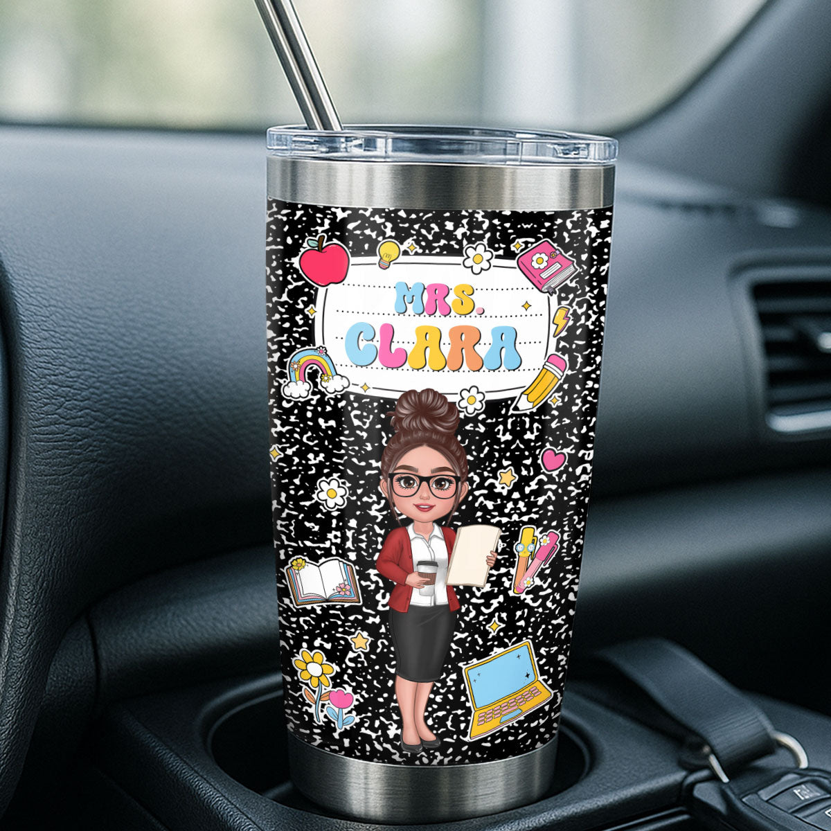 Teacher Composition Book Pattern Personalized Tumbler, Gift For Teacher